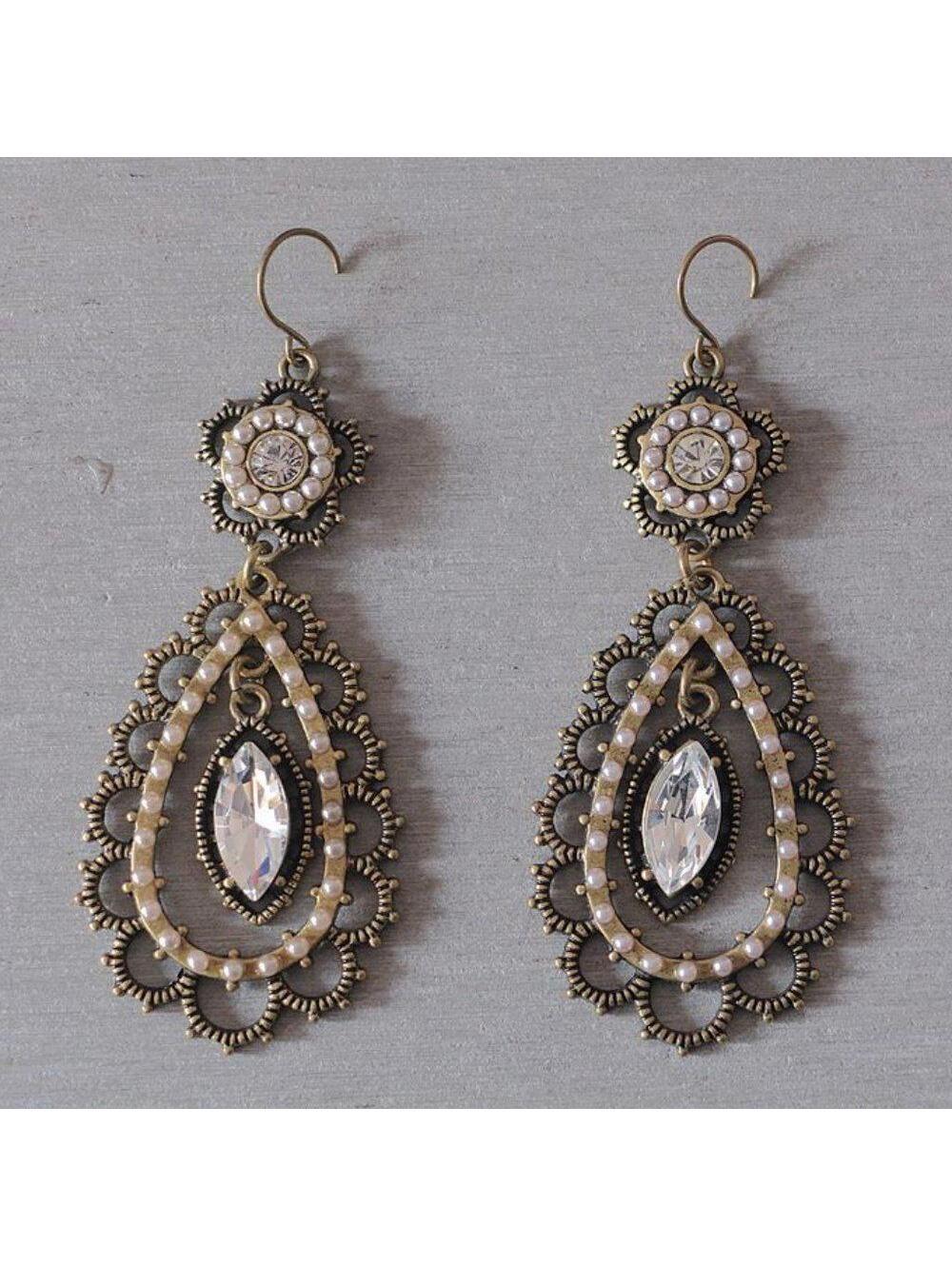 Chloe + Isabel Pearl + Crystal Filigree Earrings